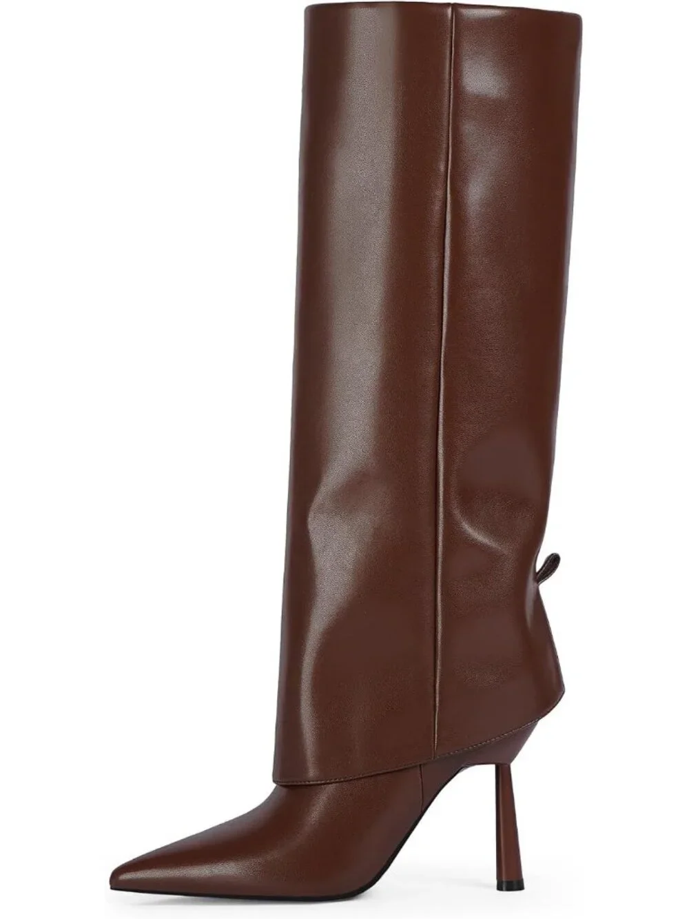 Women's A-Brown Over Knee High Boots Pointed Toe Stiletto Heel Shark Boots